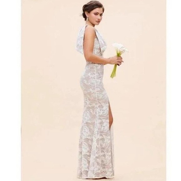 Dress The Population Genevieve Lace Maxi Gown One Shoulder Bow White Medium - Picture 4 of 14